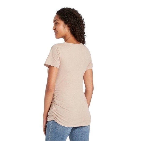 Isabel Maternity Zebra Print  Shirred V-Neck Short Sleeve Tee Top T-Shirt Beige - Picture 13 of 14